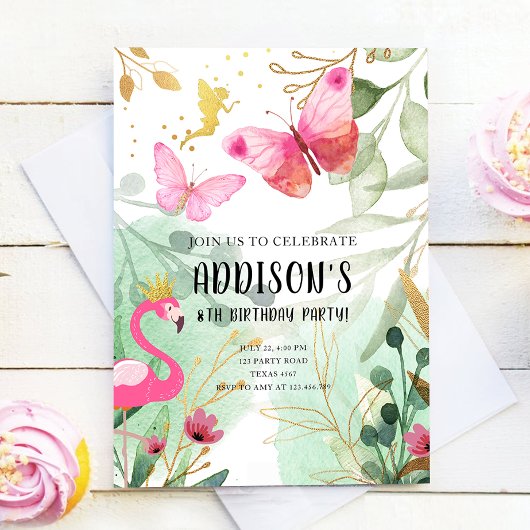 Vlindertuin Flamingo Fee Bloemen Verjaardag Kaart
