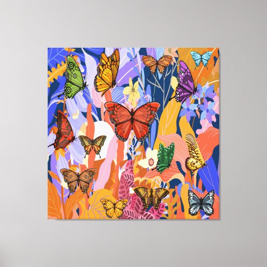 Vlindertuin opgerekt canvasprint canvas afdruk (Voorkant)