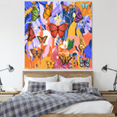 Vlindertuin opgerekt canvasprint canvas afdruk (Insitu (Slaapkamer))
