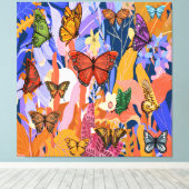 Vlindertuin opgerekt canvasprint canvas afdruk (Insitu (Houten vloer))