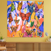 Vlindertuin opgerekt canvasprint canvas afdruk (Insitu (Woonkamer))
