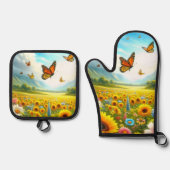 Vlindertuin  ovenwant & pannenlap set (Voorkant)
