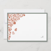 Vlindertuin Perzik Streep Script Monogram Notitiekaartje (Voorkant)