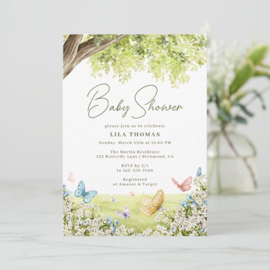 vlindertuin schattig grillig lente Baby shower Kaart (Staand voorkant)