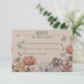 vlindertuin vintage bruiloft RSVP kaartje (Staand voorkant)