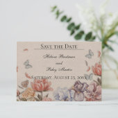 vlindertuin vintage bruiloft save the date (Staand voorkant)