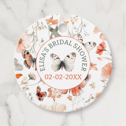 Vlinderveld Aquarel Aangepaste Bruidsdouche Bedankjes Labels (Voorkant)