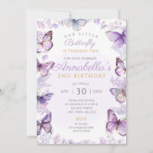 Vlinderverjaardagsfeest nodigt Paarse vlinders uit Kaart (Voorkant)