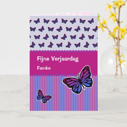 Vlinderverjaardagsnaam Nederlandse Verjaardag Kaart (Gele Bloem)