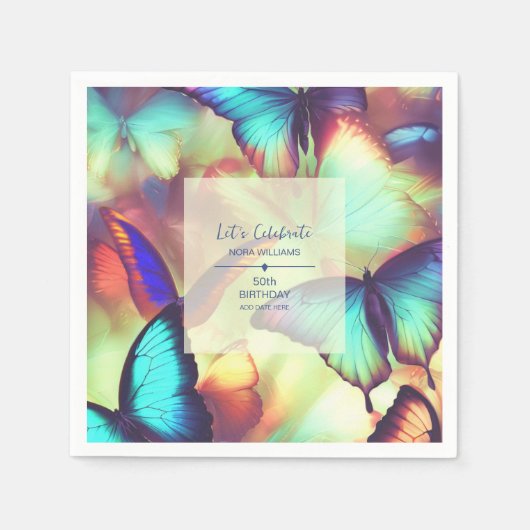 vlinderverjaardagspapier servet (Voorkant)