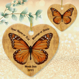 Vlinderversieringen in hartvorm met vintage look keramisch ornament