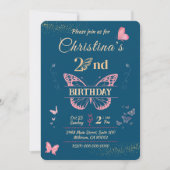 Vlindervleugels 2e verjaardag blauwe kleur uitnodi kaart (Voorkant)