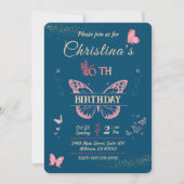 Vlindervleugels 6e verjaardag blauwe kleur kaart (Voorkant)