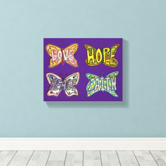 Vlindervleugels Woordkunst verpakt Canvas schilder (Insitu (Houten vloer))