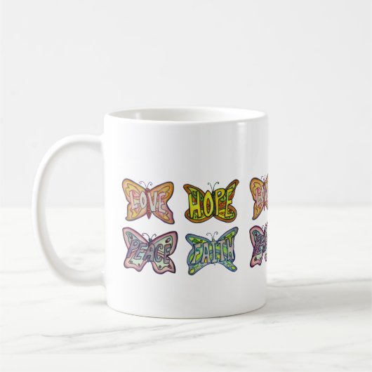 Vlindervleugels Word Art Inspirerend Koffie Mok (Links)