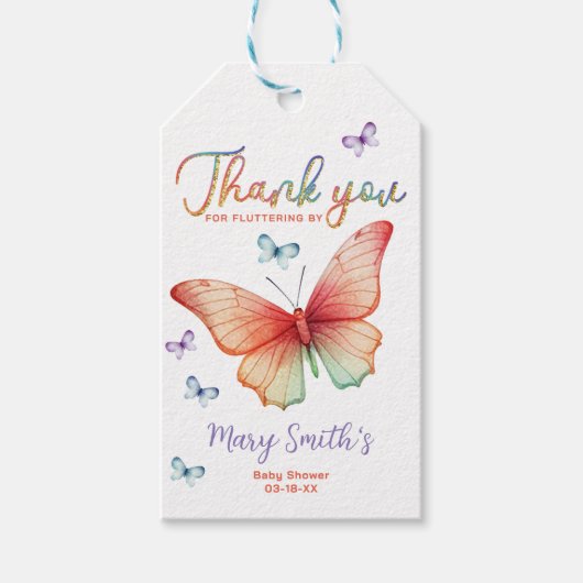 Vlindervlindercadeau-etiket voor babyshower cadeaulabel (Voorkant)
