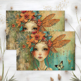 VLINDERVLINDERMEISJE DECOUPAGE MET EEN ZWEMERIGE U TISSUEPAPIER