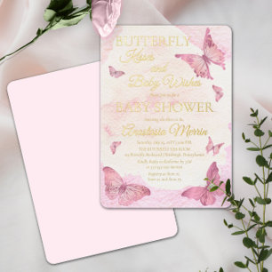 Vlindervlinders en babywensen Meisje Baby Shower Folie Uitnodiging