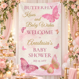 Vlindervlinders en babywensen Meisje Baby Shower Spandoek