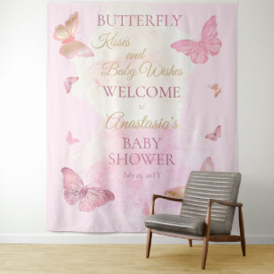 Vlindervlinders en babywensen Meisje Baby Shower Wandkleed