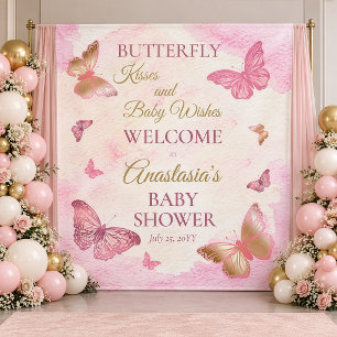 Vlindervlinders en babywensen Meisje Baby Shower Wandkleed