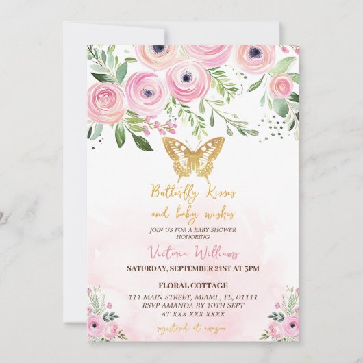 Vlindervlinders Roze Baby Shower Kaart (Voorkant)