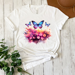 Vlindervlindervlinderoverhemd met waterverfprint t-shirt