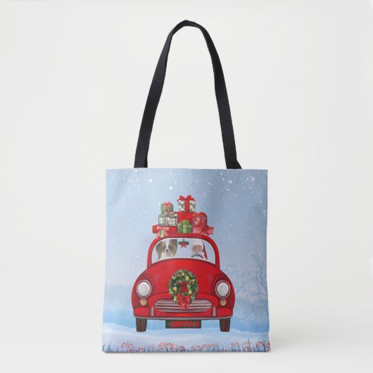 Vlindervlindhond in auto met kerstman tote bag (Voorkant)