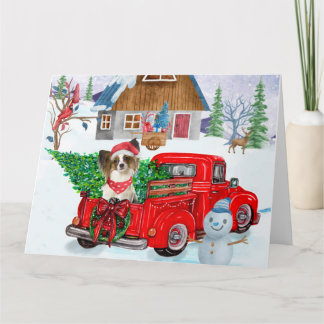 Vlindervlindhond in Kerstbezorgwagen Sneeuw Kaart