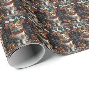 Vlindervlindhond Met Kerstcadeaus Haard Cadeaupapier