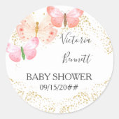 Vlindervluchten Koraal Roze Gouden Confetti  Ronde Sticker (Voorkant)