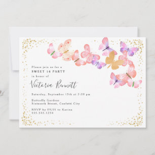 Vlindervluchten Koraalgoud Confetti Sweet 16 Kaart
