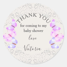 Vlindervluchten Roze Zilver Confetti Dank je Ronde Sticker