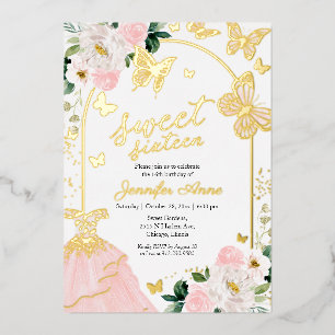 Vlindervriendelijke Sweet Sixteen Blush Bloemenjur Folie Uitnodiging