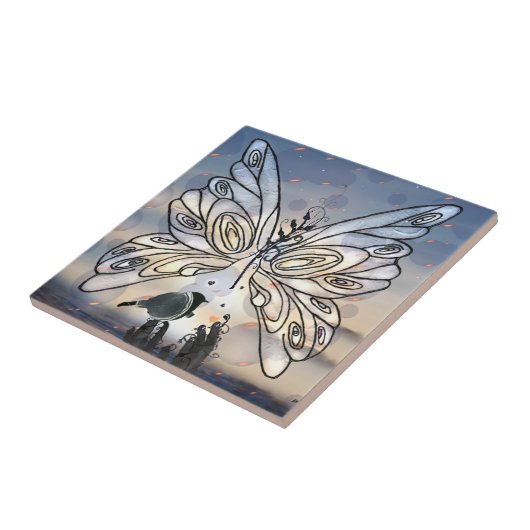 Vlindervrijheid en vogel tegeltje (Zijkant)