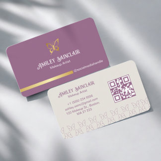 Vlindervrouwelijke gouden paarse visagist QR-code Visitekaartje