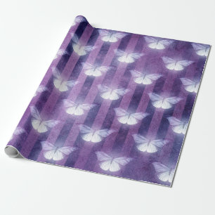 Vlinderwitte paarse gestreepte patroon mystiek cadeaupapier