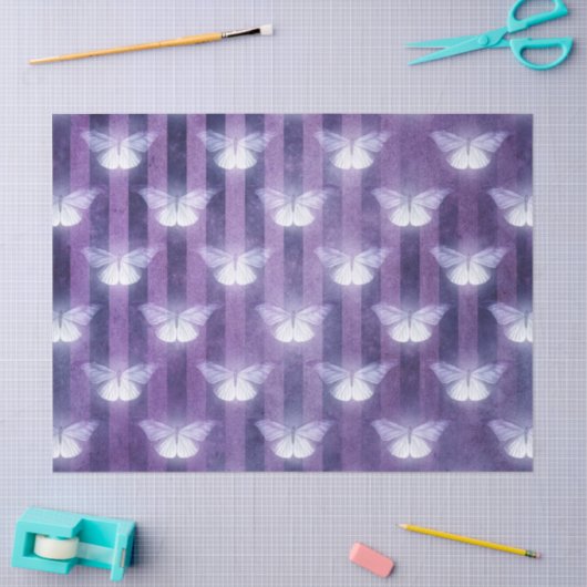 Vlinderwitte paarse gestreepte patroon mystiek tissuepapier (Craft)