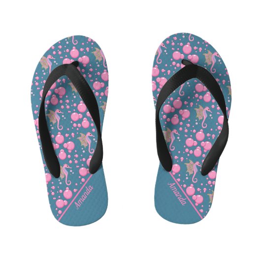 Vlinderzeepaardje in belletjes Aangepaste Teenslip Kinder Teenslippers (Voetbed)