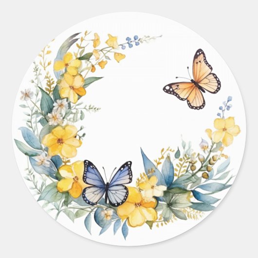 Vlinderzomer met Fancy bloemen Ronde Sticker (Voorkant)