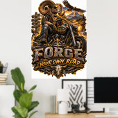 VLLC Forge Your Own Road Motorcycle Biker Skeleton Poster (Thuiskantoor)