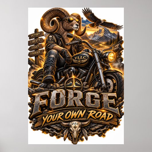 VLLC Forge Your Own Road Motorcycle Biker Skeleton Poster (Voorkant)