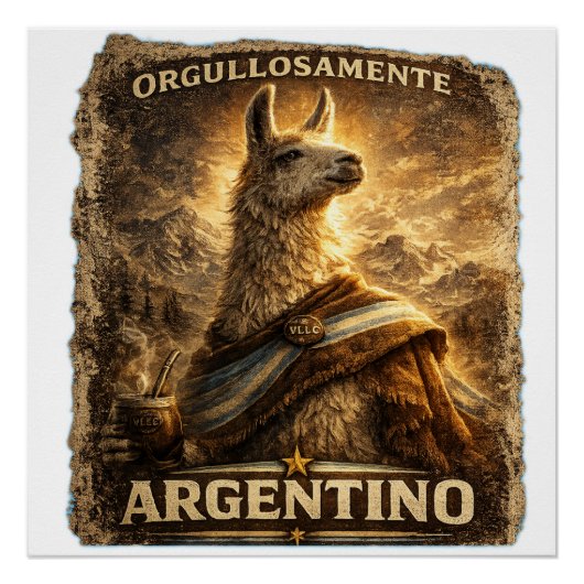 VLLC Orgullosamente Argentino Llama Mate Patriotic Perfect Poster (Voorkant)
