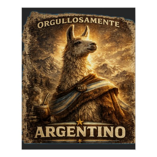 VLLC Orgullosamente Argentino Llama Mate Patriotic Perfect Poster (Voorkant)