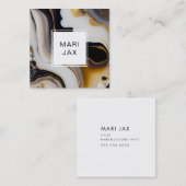 Vloeibaar abstract met wit, goud en zwart vierkante visitekaartje (Voorkant / Achterkant)