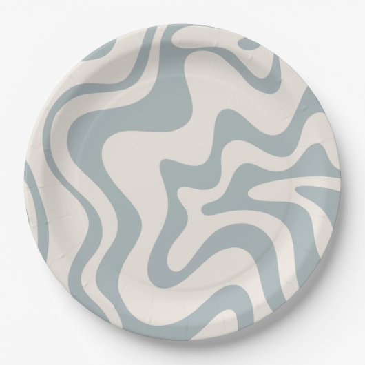 Vloeibaar Abstract patroon Blauw-Grijs en Cream Papieren Bordje (Voorkant)