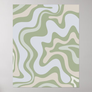 Vloeibaar Abstract patroon in Sage Green Poster