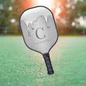 Vloeibaar chroom druppelt zilver metaal monogram pickleball paddle