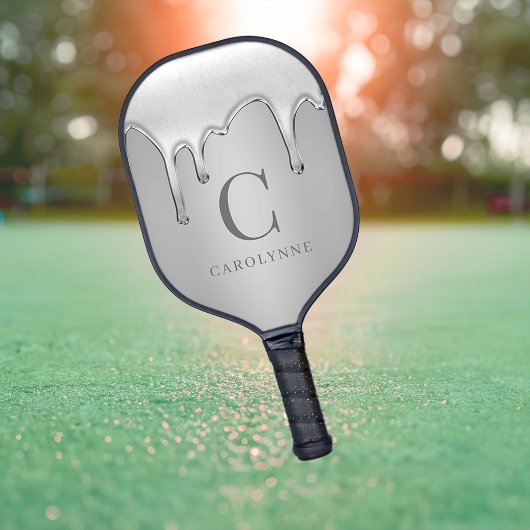 Vloeibaar chroom druppelt zilver metaal monogram pickleball paddle
