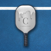 Vloeibaar chroom druppelt zilver metaal monogram pickleball paddle